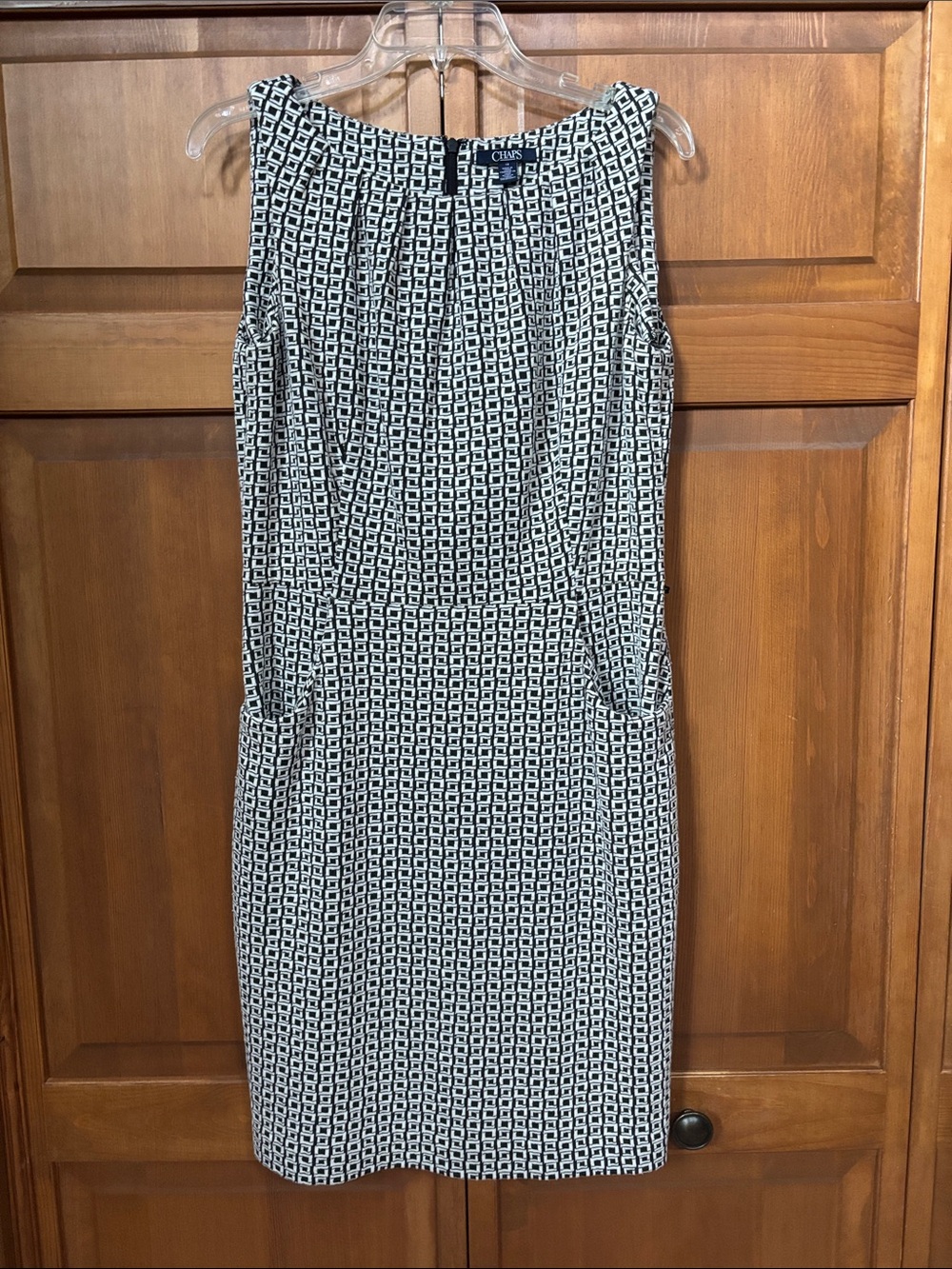 Chaps Black & White Geometric Midi Sheath Dress